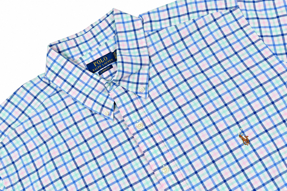 Polo Ralph Lauren Oxford Shirt Mens 2XB Blue Pink Plaid Long Sleeve Button-Down